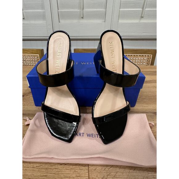 Stuart Weitzman Olive 75 Sandal Black Patent Leather Size 7 NIB Elegant Dressy - Picture 5 of 14